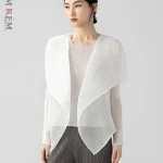 LANMREM Nihce Pleated Sunscreen Cardigan Coat For Women 2025 New Summer Fashion Lightweight Lapel Long Sleeve Clothes 2DB3155