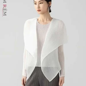 LANMREM Nihce Pleated Sunscreen Cardigan Coat For Women 2025 New Summer Fashion Lightweight Lapel Long Sleeve Clothes 2DB3155