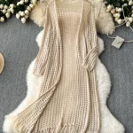 Summer Beach Boho Cardigans Women Crochet Hollow Out Long Sleeve Femalle Knitted Cardigan Tassle Patchwork Long Coat Dropship