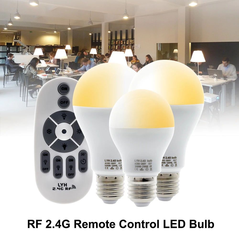 Smart LED Bulb E27 6W/9W/12W – RF 2.4G Remote Control Light – Warm & Cool White AC 86-265V - Image 2