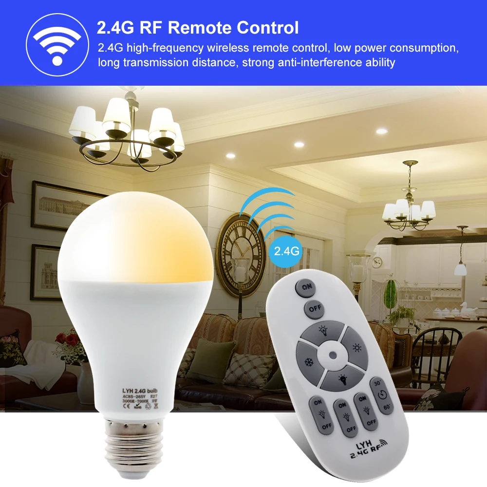Smart LED Bulb E27 6W/9W/12W – RF 2.4G Remote Control Light – Warm & Cool White AC 86-265V - Image 3