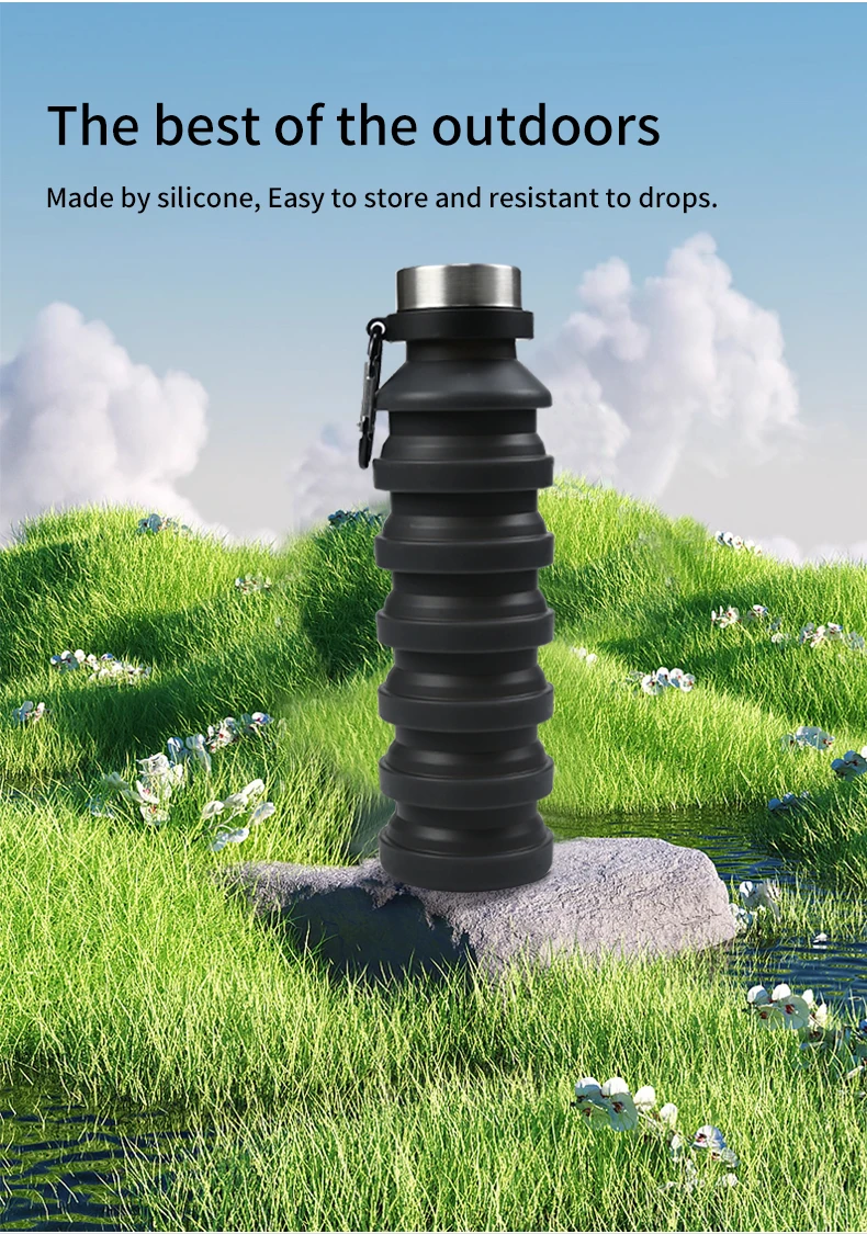 550ml collapsible water bottle cup, reusable BPA-free silicone collapsible water bottle, suitable for hiking in travel gym - Image 13