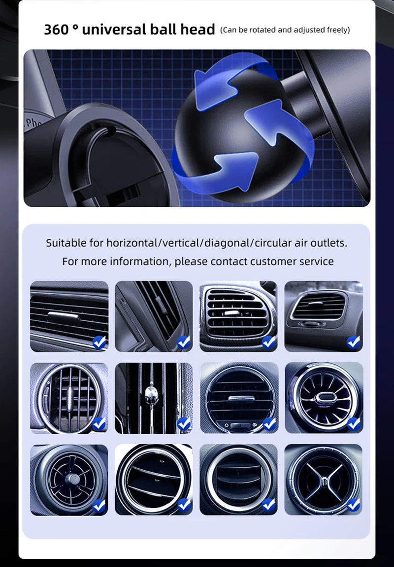 Car Phone Charger Phone Holder 15W Wireless & Wired Charger Auto Sensing One-Touch Release and Rotation Qi FCC ROHS Certified - Image 18