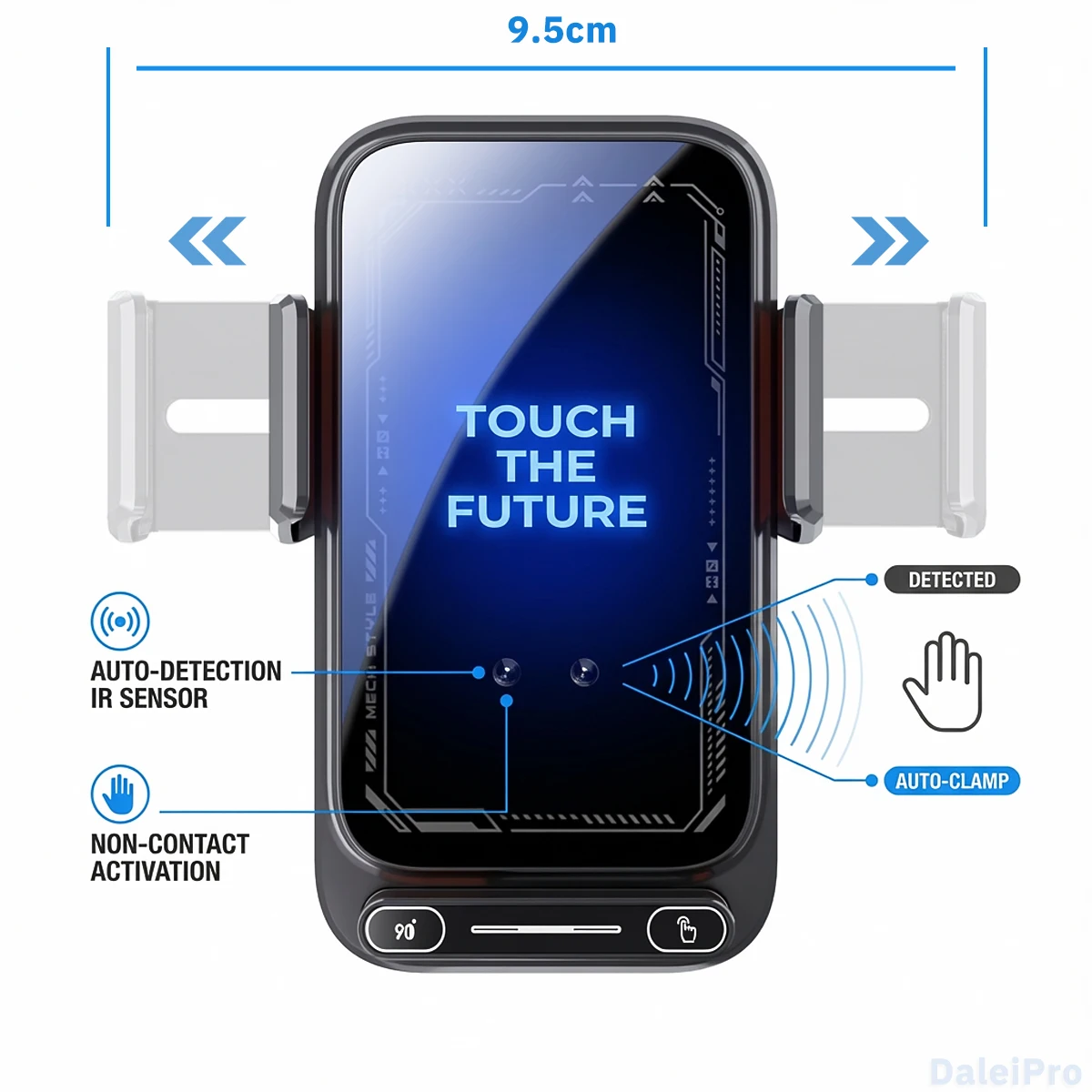 Car Phone Charger Phone Holder 15W Wireless & Wired Charger Auto Sensing One-Touch Release and Rotation Qi FCC ROHS Certified - Image 6