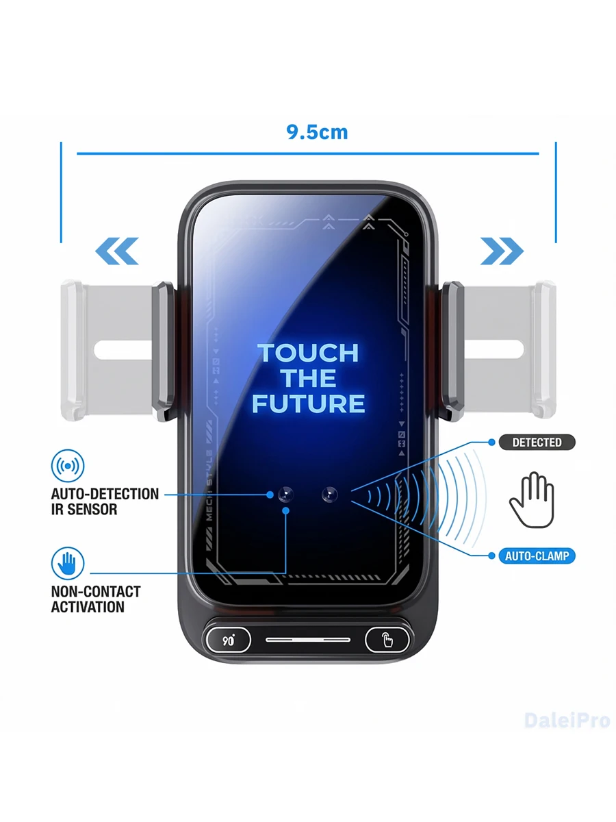 Car Phone Charger Phone Holder 15W Wireless & Wired Charger Auto Sensing One-Touch Release and Rotation Qi FCC ROHS Certified - Image 19