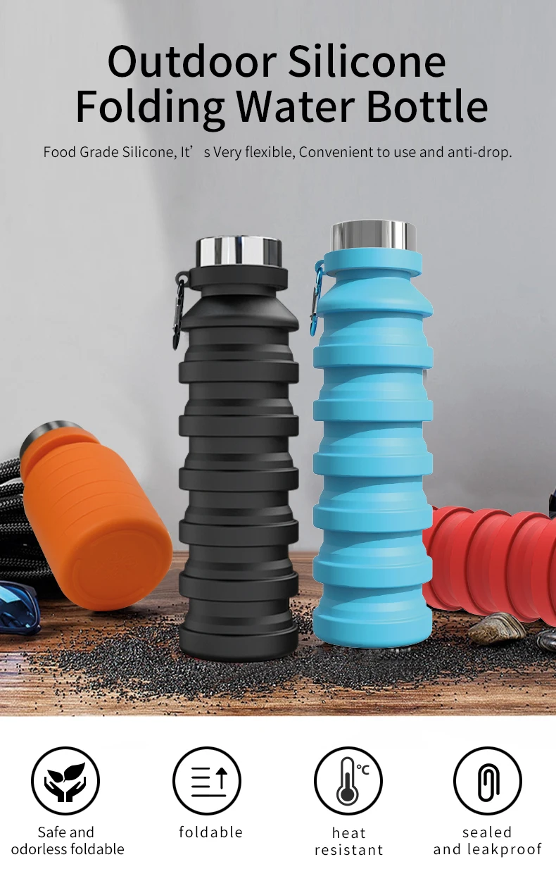 550ml collapsible water bottle cup, reusable BPA-free silicone collapsible water bottle, suitable for hiking in travel gym - Image 9