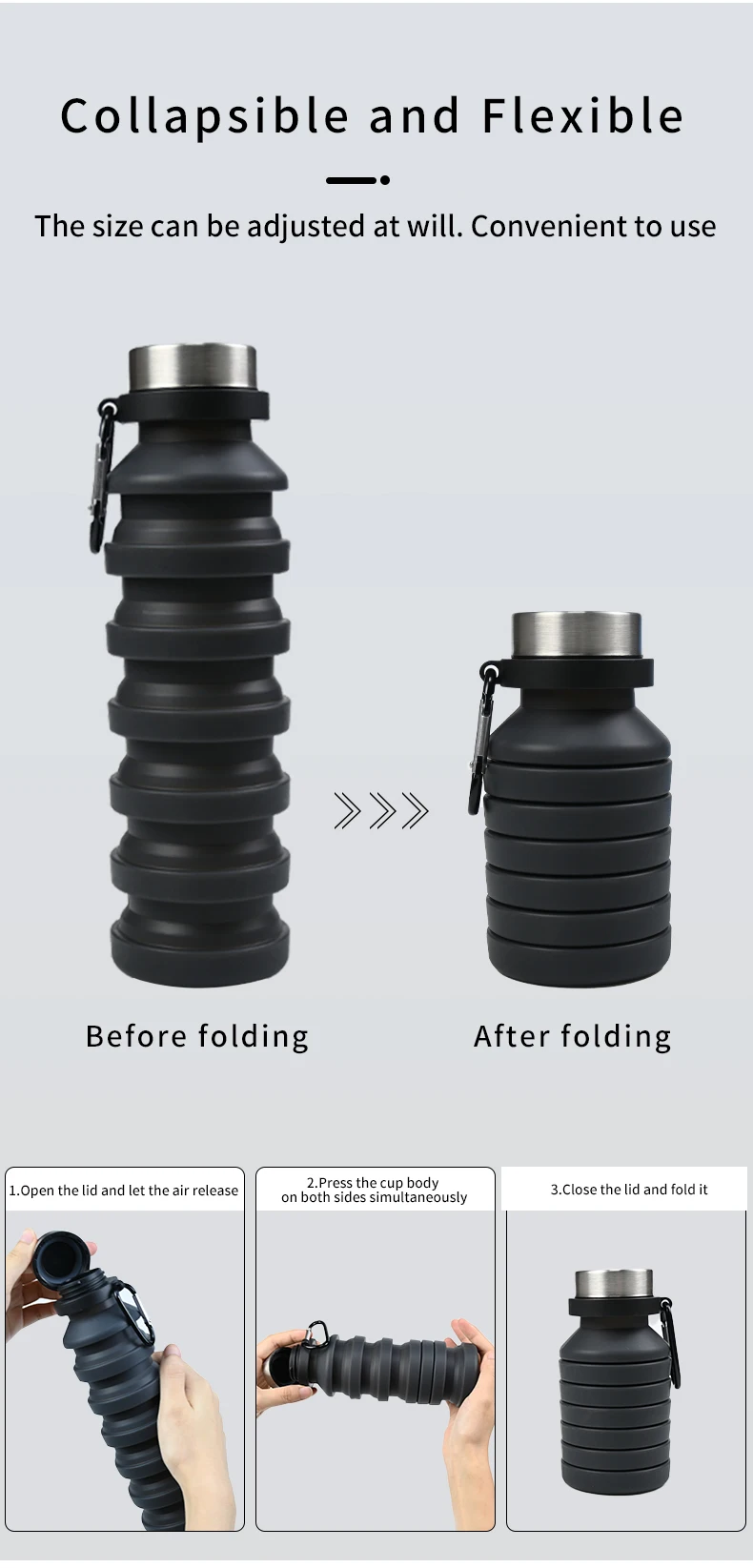 550ml collapsible water bottle cup, reusable BPA-free silicone collapsible water bottle, suitable for hiking in travel gym - Image 12