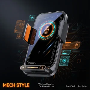 Car Phone Charger Phone Holder 15W Wireless & Wired Charger Auto Sensing One-Touch Release and Rotation Qi FCC ROHS Certified