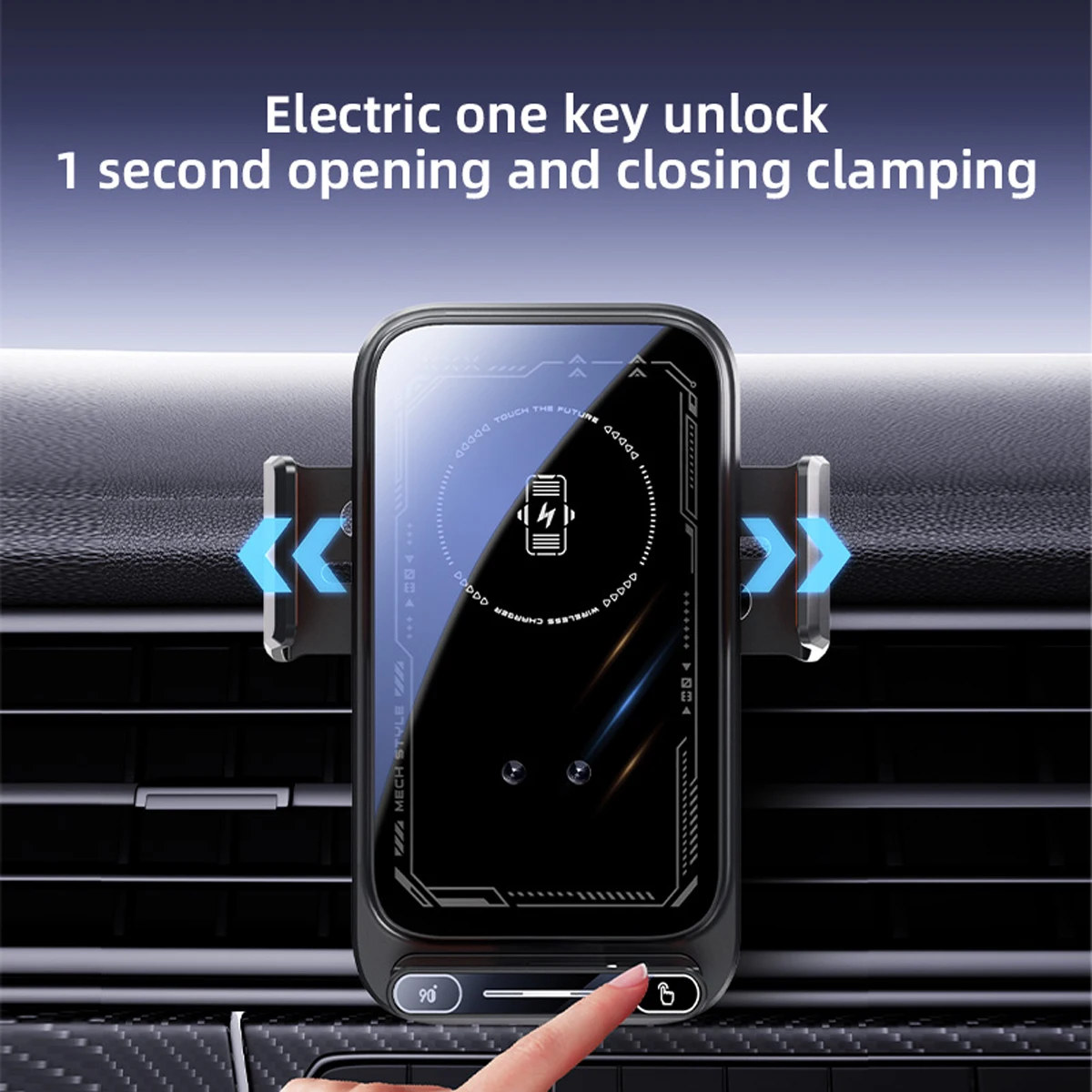 Car Phone Charger Phone Holder 15W Wireless & Wired Charger Auto Sensing One-Touch Release and Rotation Qi FCC ROHS Certified - Image 15