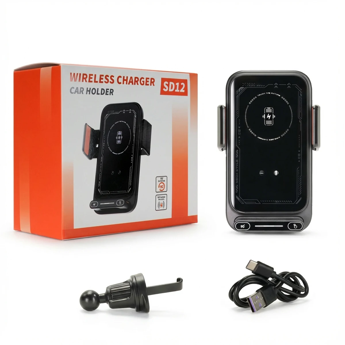 Car Phone Charger Phone Holder 15W Wireless & Wired Charger Auto Sensing One-Touch Release and Rotation Qi FCC ROHS Certified - Image 7